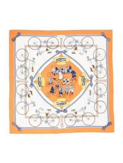 Pre-owned Hermes Les Becanes Silk Scarf In Orange