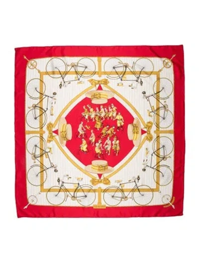 Pre-owned Hermes Les Becanes Silk Scarf In Red