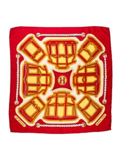 Pre-owned Hermes Les Berlines Silk Scarf In Red