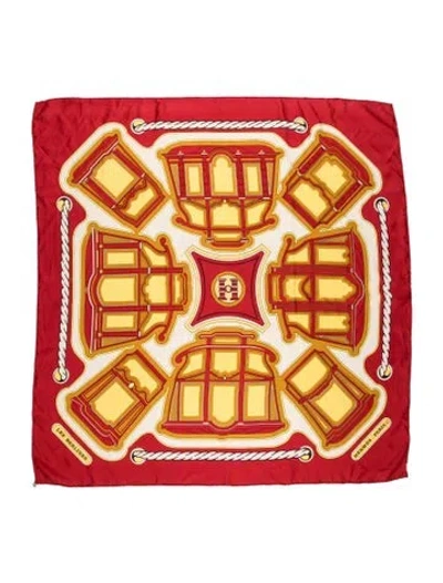 Pre-owned Hermes Les Berlines Silk Scarf In Red