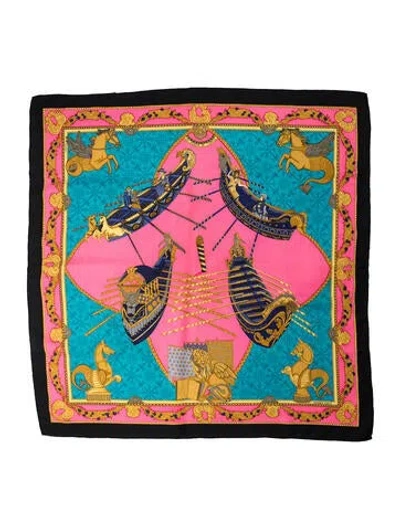 Pre-owned Hermes Les Bissone De Venise Silk Scarf In Pink