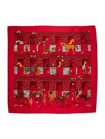 Pre-owned Hermes Les Boxes Silk Scarf In Red