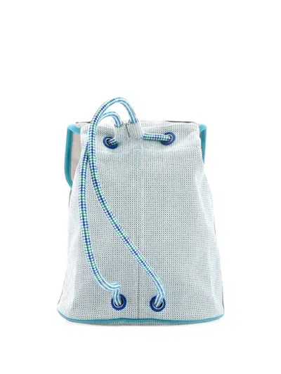 Pre-owned Hermes Les Cabanes Embroidered Toile Backpack In Blue