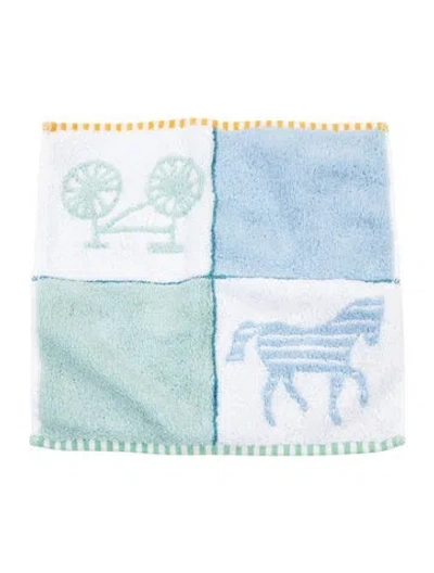 Pre-owned Hermes Les Cabanes Wash Cloth In Blue/green