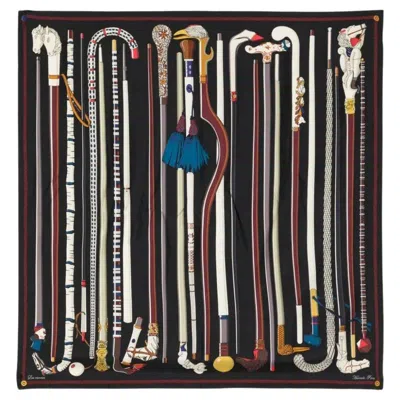 Pre-owned Hermes Les Cannes Scarf In Black
