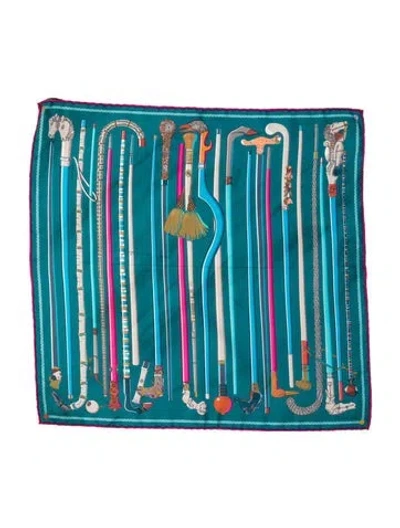 Pre-owned Hermes Les Cannes Silk Scarf In Blue