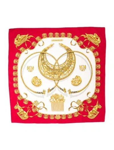 Pre-owned Hermes Les Cavaliers D'or Silk Scarf In Red