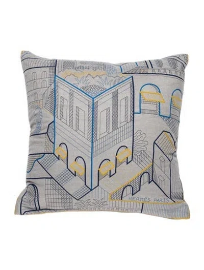 Pre-owned Hermes Les Cavaliers Throw Pillow In Gray