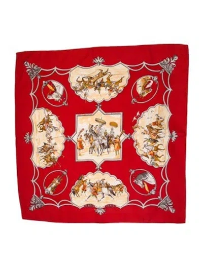 Pre-owned Hermes Les Chevaux Des Empereurs Moghols Silk Scarf In Red