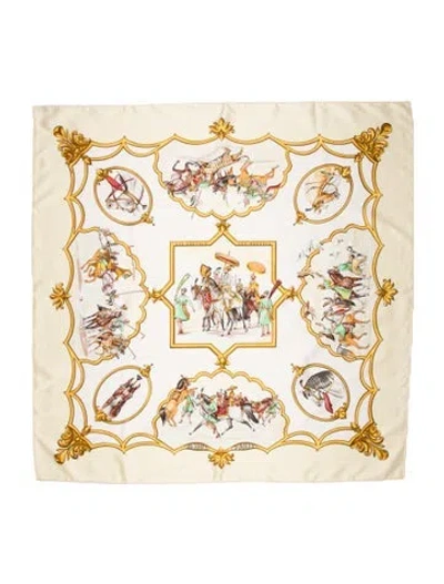 Pre-owned Hermes Les Chevaux Des Moghols Silk Scarf In Neutrals