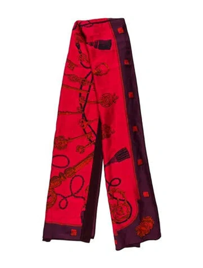 Pre-owned Hermes Les Cléfs Silk Shawl In Red