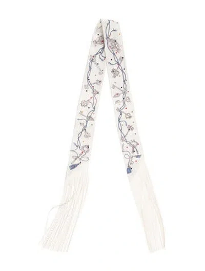 Pre-owned Hermes Les Cles A Pois Leather Fringe Silk Twilly Scarf In Multicolor