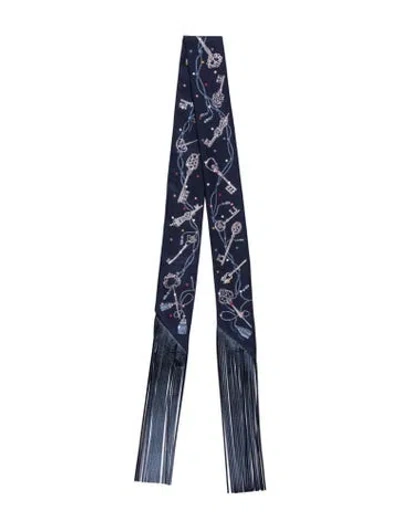 Pre-owned Hermes Les Cles A Pois Leather Twilly Scarf In Blue