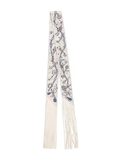 Pre-owned Hermes Les Cles A Pois Silk Scarf In White