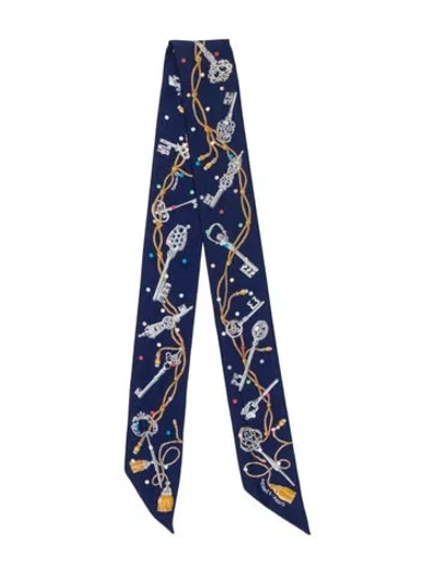 Pre-owned Hermes Les Cles A Pois Silk Twilly Scarf In Blue