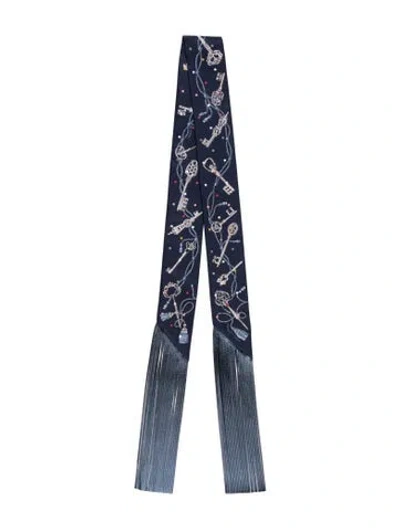 Pre-owned Hermes Les Cles A Pois Silk Twilly Scarf In Blue
