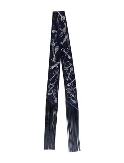 Pre-owned Hermes Les Cles A Pois Silk Twilly Scarf In Blue