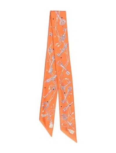 Pre-owned Hermes Les Cles A Pois Silk Twilly Scarf In Orange