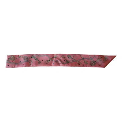 Pre-owned Hermes Les Cles A Pois Silk Twilly Scarf Pink