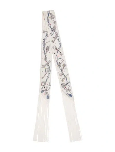 Pre-owned Hermes Les Cles A Pois Silk Twilly Scarf In White