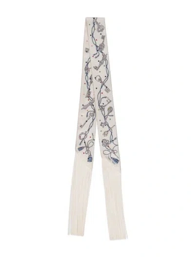 Pre-owned Hermes Les Cles A Pois Silk Twilly Scarf In White