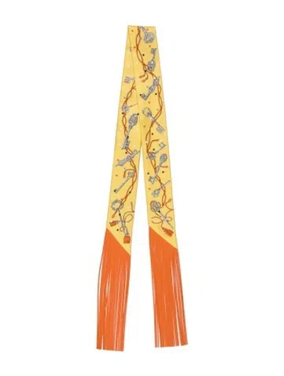 Pre-owned Hermes Les Cles A Pois Silk Twilly Scarf In Yellow