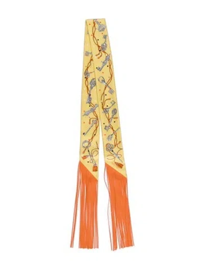 Pre-owned Hermes Les Cles A Pois Silk Twilly Scarf In Yellow