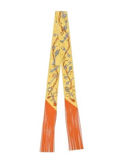 Pre-owned Hermes Les Cles A Pois Silk Twilly Scarf In Yellow
