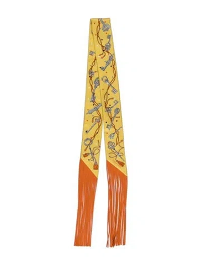 Pre-owned Hermes Les Cles A Pois Silk Twilly Scarf In Yellow