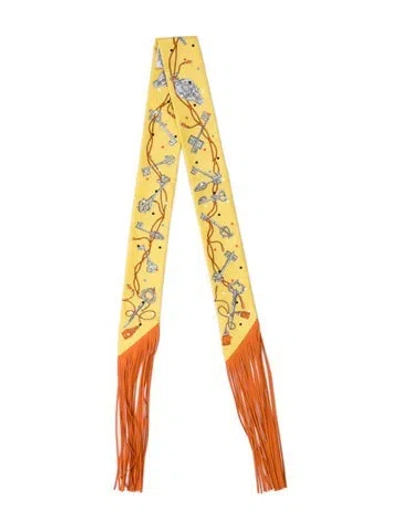 Pre-owned Hermes Les Cles A Pois Silk Twilly Scarf In Yellow