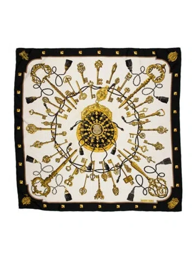 Pre-owned Hermes Les Clés Silk Scarf In Black