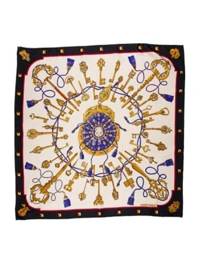 Pre-owned Hermes Les Clés Silk Scarf In Black