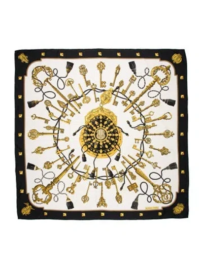 Pre-owned Hermes Les Clés Silk Scarf In Black