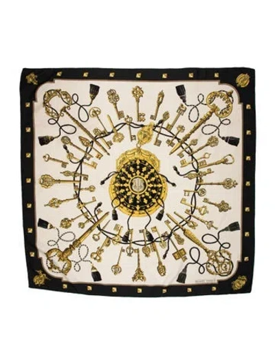 Pre-owned Hermes Les Clés Silk Scarf In Black
