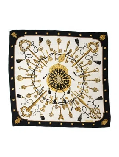 Pre-owned Hermes Les Clés Silk Scarf In Black