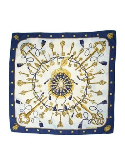 Pre-owned Hermes Les Clés Silk Scarf In Blue