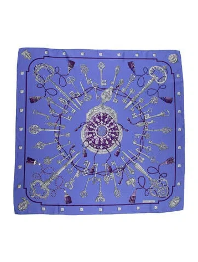 Pre-owned Hermes Les Clés Silk Scarf In Blue