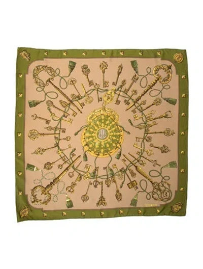 Pre-owned Hermes Les Clés Silk Scarf In Green
