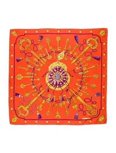 Pre-owned Hermes Les Clés Silk Scarf In Orange