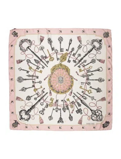 Pre-owned Hermes Les Clés Silk Scarf In Pink