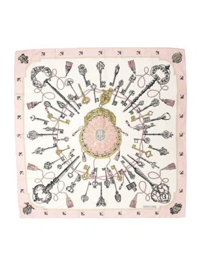 Pre-owned Hermes Les Clés Silk Scarf In Pink