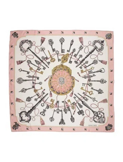 Pre-owned Hermes Les Clés Silk Scarf In Pink