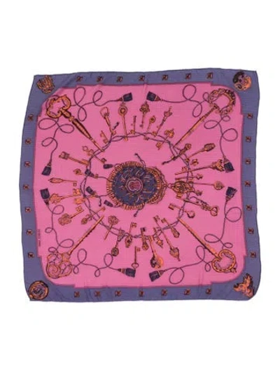 Pre-owned Hermes Les Clés Silk Scarf In Purple