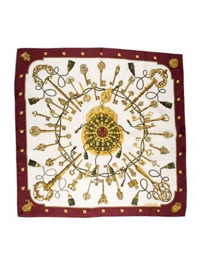 Pre-owned Hermes Les Clés Silk Scarf In Red