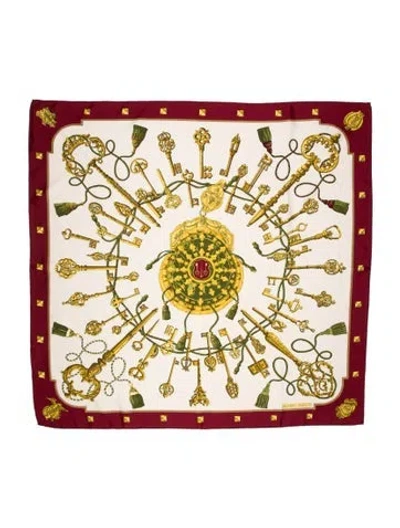 Pre-owned Hermes Les Clés Silk Scarf In Red