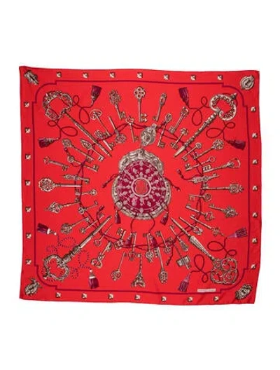 Pre-owned Hermes Les Clés Silk Scarf In Red
