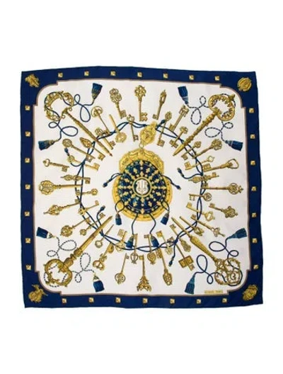 Pre-owned Hermes Les Clés Silk Scarf In White