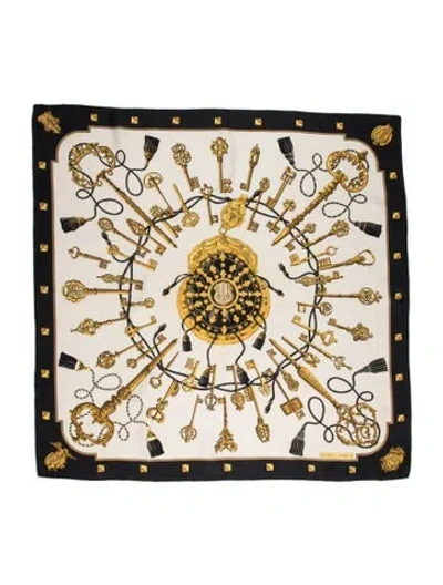 Pre-owned Hermes Les Clés Silk Scarf In White