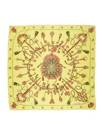 Pre-owned Hermes Les Clés Silk Scarf In Yellow