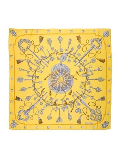 Pre-owned Hermes Les Clés Silk Scarf In Yellow